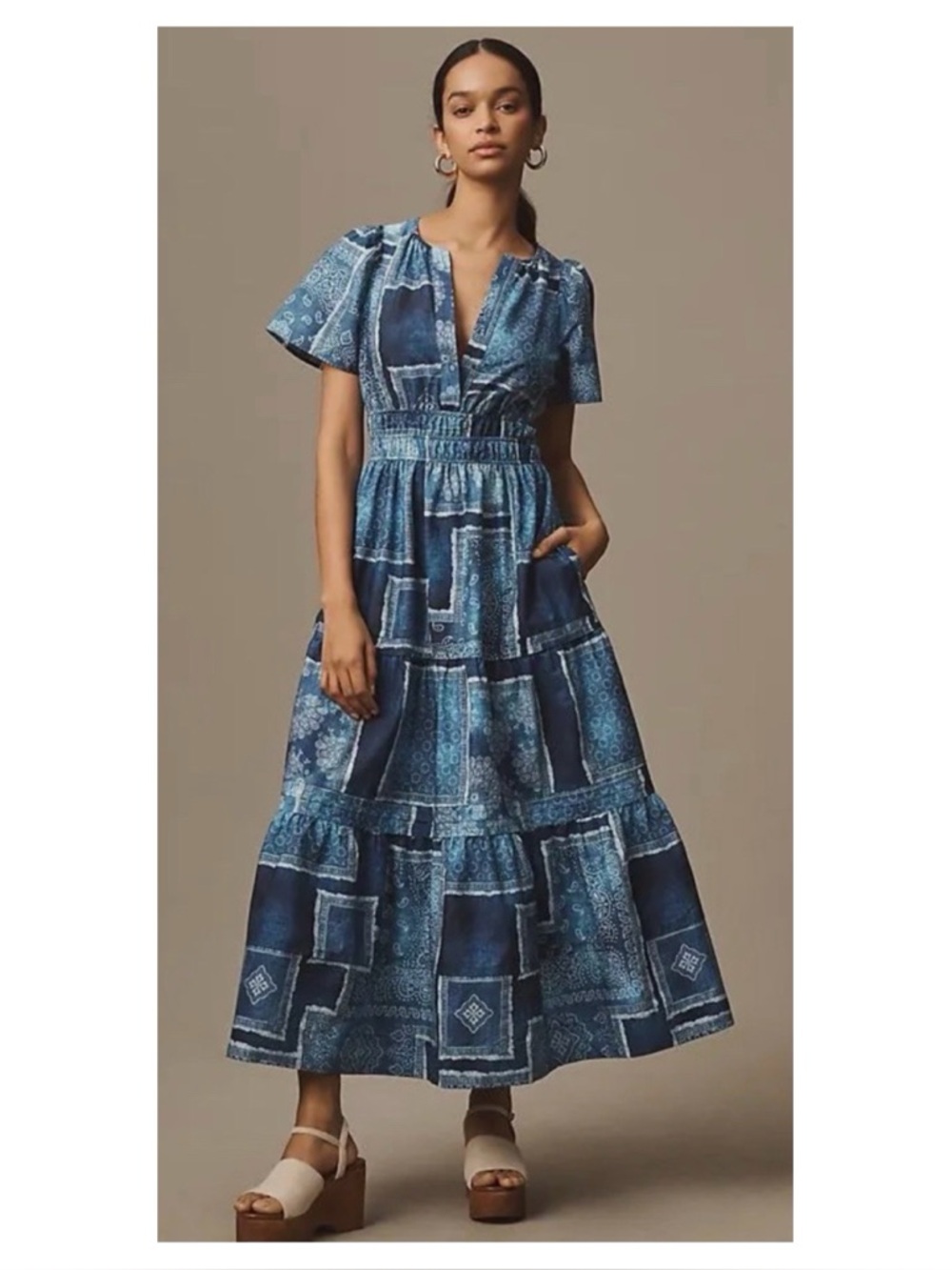 NWT Anthropologie The Somerset Maxi Dress in Blue Bandana Patchwork  Size Medium